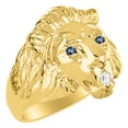thumbnail image 3 of RYLOS Lion Head Ring with Gemstone Eyes & Diamond Mouth – Fun Designer Rings in Yellow Gold Plated Silver Alexandrite Size 9, 3 of 7