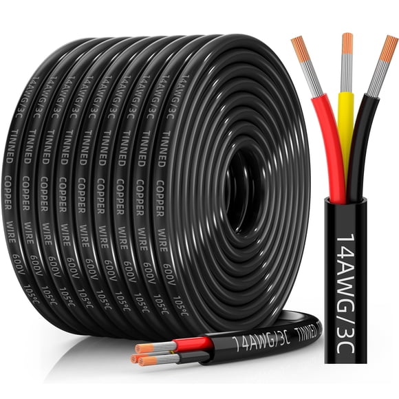 CONEPY Fil de Calibre 14, Fil Électrique à 3 Conducteurs, Câble PVC Torsadé en Cuivre Étamé 14 AWG, Cordon Étanche/flexible/basse Tension IP68 pour Automobile,