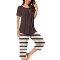 thumbnail image 2 of Timegard Ensembles de Pyjamas pour Femmes 2 Pcs Détente Col Rond Manches Courtes Haut Pantalon Capri à Rayures avec Poches Tenues, 2 of 7