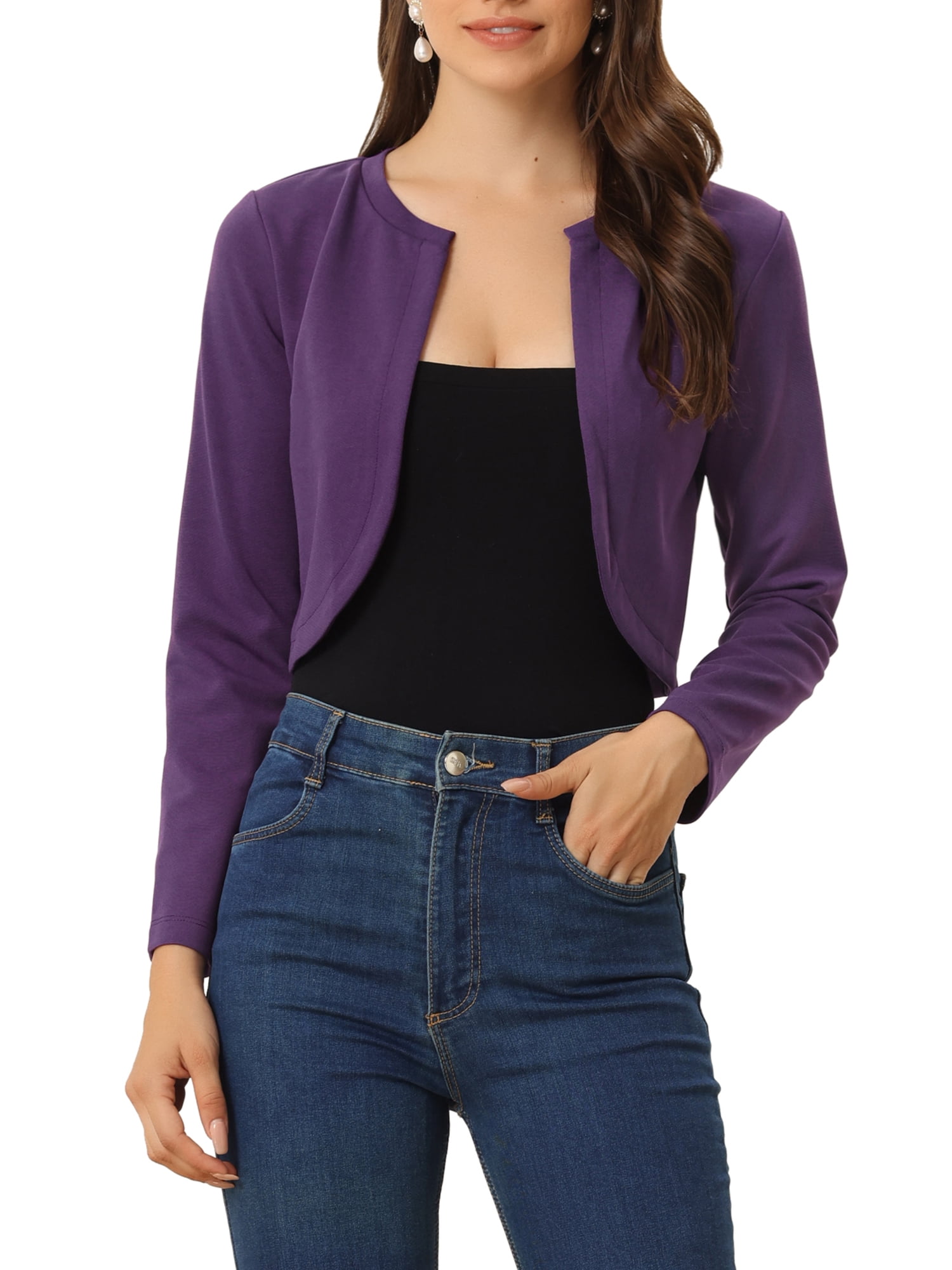 INSPIRE CHIC Boléro Ouvert pour Femme, Ourlet Arrondi, Cardigan Court, Violet Foncé, TP