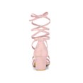 thumbnail image 2 of BLISSFUL STEP Women's Open Toe Lace up Sandals Mid Block Heels Sandals Light Pink 7, 2 of 7