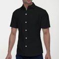 thumbnail image 2 of Men's Button Sleeve Lapel Short Sleeve Shirt - Polyester, Business Casual, Solid Color, Comfort Fit, 2 of 7