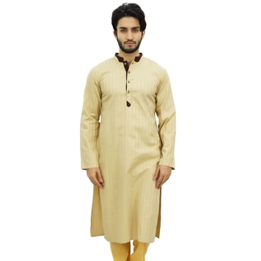 Atasi Men's Casual Beige Designer Long Kurta Ethnic Wear Tunic Shirt-Small