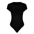 thumbnail image 4 of Penkiiy Justaucorps pour Femmes à Col Ras du Cou, Col Rond, Manches Courtes, Coupe Ajustée, Décontracté, Basique, Rallonge, Combinaison Quotidienne, T-Shirts, Noir, Gaine Ventre, 4 of 6