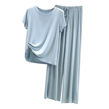 Pisexur Ensembles de Détente pour Femmes, Tenues Deux Pièces, Vêtements de Détente, Ensemble de Pyjama Jogger à Manches Courtes Col Ras du Cou et Survêtement avec Pantalon de Survêtement