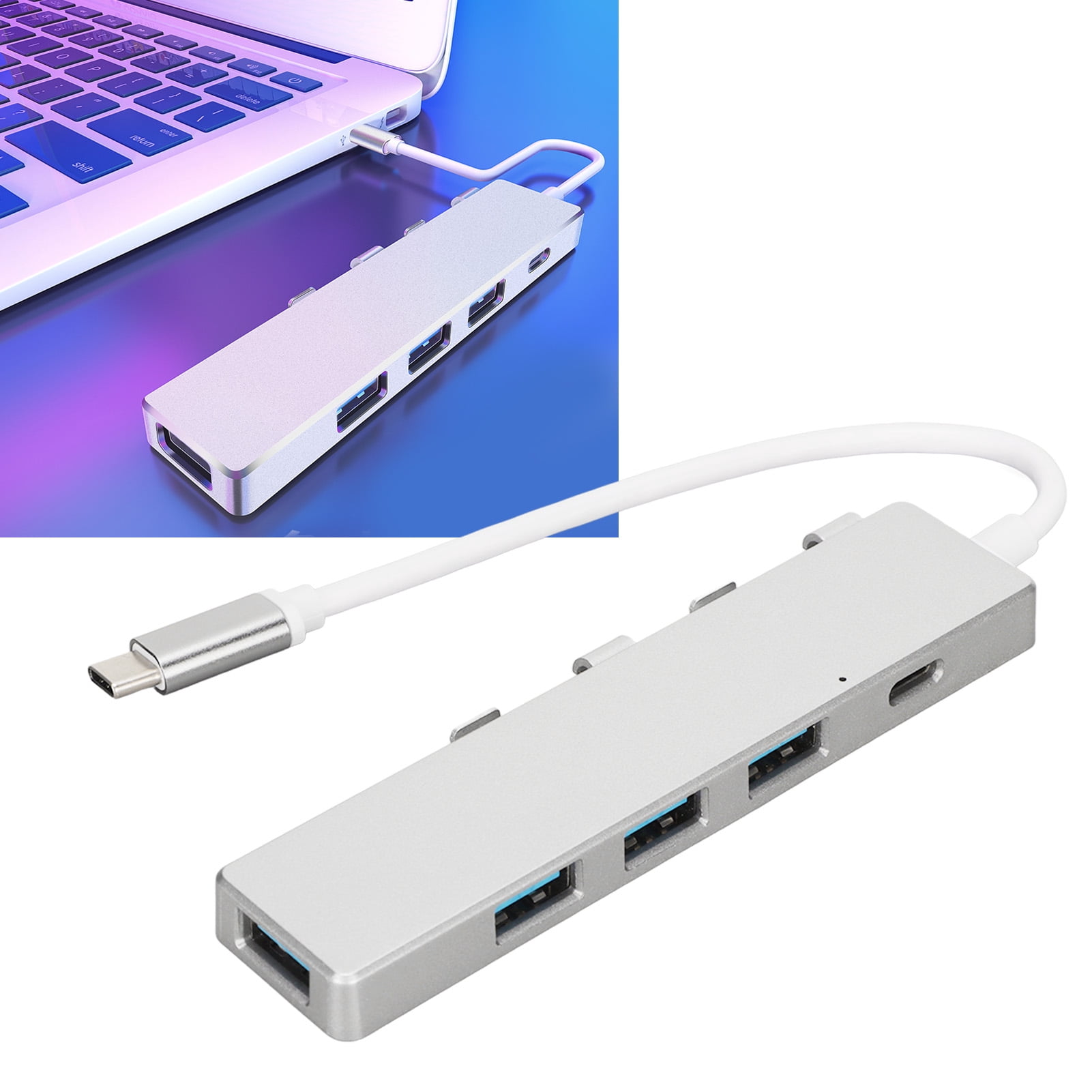 USB C To USB Hub, High Speed Transmission USB C Hub Multiport Adapter Four Ports  For Laptop Silver
