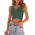 thumbnail image 4 of Kmbangi Women Ribbed Racerback Tank Tops Summer Casual Solid Color Button Sleeveless Crop T-shirt for Streetwear Club Wear, 4 of 5