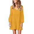 thumbnail image 2 of CFLVAEK Robes Mini à Étages Smockées pour Femmes Couleur Unie Robe à Manches Longues Décontractée Col en V Robes de Plage Jaune G, 2 of 6