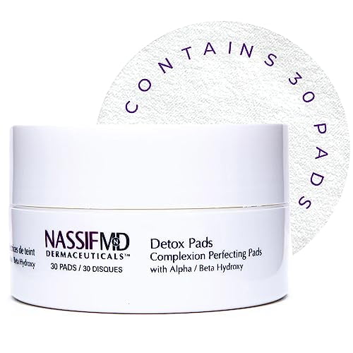 NassifMD Detox Pads Facial Radiance Pads, Glycolic Acid Pads, Witch Hazel Toner, Face Exfoliating Pads Salicylic Acid Wipes, BHA AHA Pads, Resurfacing Pads for Face (30