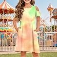 thumbnail image 2 of Économies de Printemps/été! HVOBTTY Robe Confortable à Manches Courtes pour Fille, Robe Quotidienne Sans Manches Extensible, Robe Trapèze Tournoyante, Patineuse, Récital d'École, Robe à Manches Courtes à Col Rond, Jaune, 12 Ans, 2 of 5