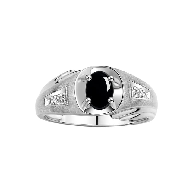 RYLOS Men's Rings Sterling Silver Rings Classic Designer Style 8X6MM Oval Gemstone & Diamond Ring Cabochon Onyx October Birthstone Rings For Men Size 12