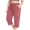 thumbnail image 2 of Wlynlyn Plus Size Capri Pants for Women Drawstring High Waisted Sweatpants Straight Leg Summer Cropped Trousers Size 4XL, 2 of 7