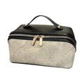 thumbnail image 2 of Leodye 1PCS Color Block Leather Cosmetic Bag Double Zip Design Upgraded Divider Organizer Waterproof Material for Makeup and Toiletries Storage -9.84×5.12×4.72in, 2 of 5