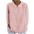 thumbnail image 2 of AherBiu Chemises en Lin pour Femmes Manches 3/4 Col à Revers Style Rétro Hauts Décontractés Amples Mode Automne 2024 Blouses, 2 of 5