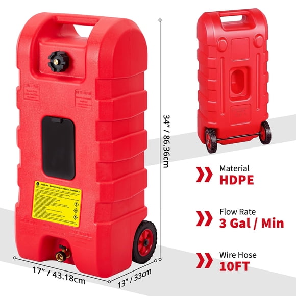 Portable Fuel Tank 16 Gallon – Heavy Duty Gas Caddy with Manual Transfer Pump, 10FT Hose, Leak-Proof Design & Casters, Fuel Storage Tank for Lawn Mowers, Tractors, Boats & Snow Blowers
