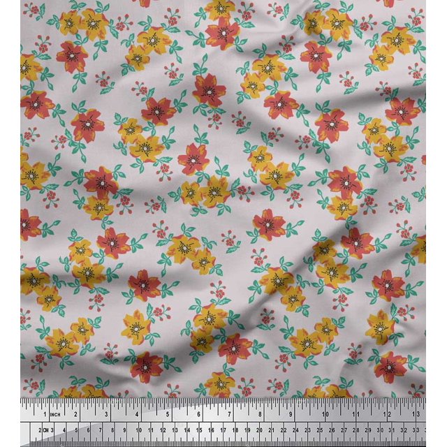Soimoi Tissu en Poly Georgette Feuilles & Floral Imprimé Artistique au Mètre 42 Pouces de Large