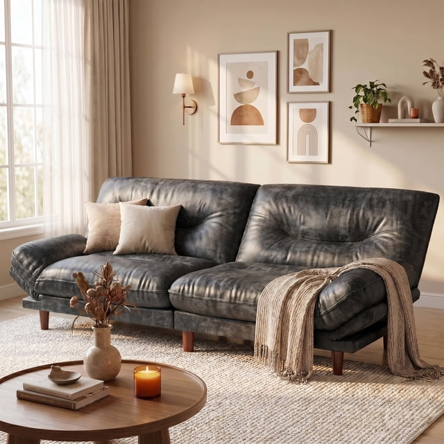 Homall Futon Sofa Bed with Adjustable Backrest & Five Angles Adjustable Armrests Sofa Couch for Small Spaces Living Room Office