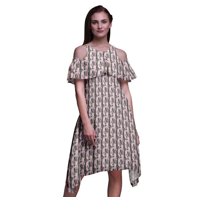 Bimba Grey Butterfly Print Womens Chic Style Cold Shoulder Shift Dress Summer Tunic - XXX-Large