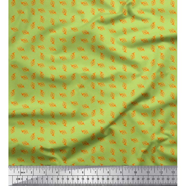 Soimoi Silk Fabric French Horn Musical Instrument Printed Fabric 1 Yard 42 Inch Wide
