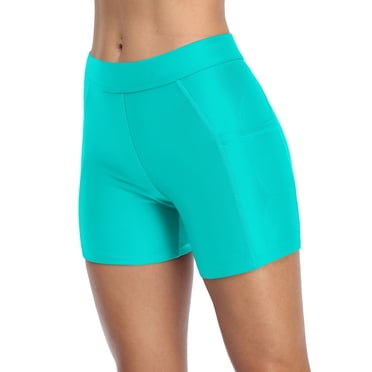 Women Swim Long Board Shorts with Pockets Solid Swimsuit Bottoms Trunks