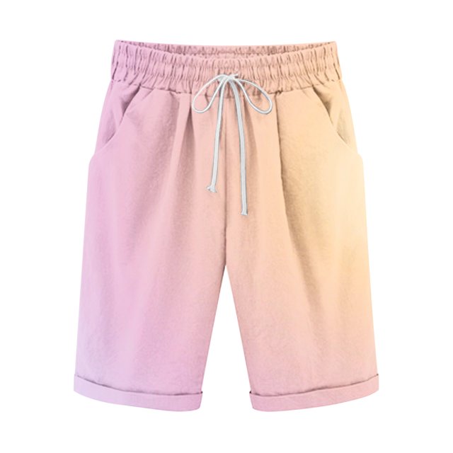 Plebaso Men's Stylish Shorts Gradient Color Summer Beach Shorts Drawstring Casual Knee Length Shorts