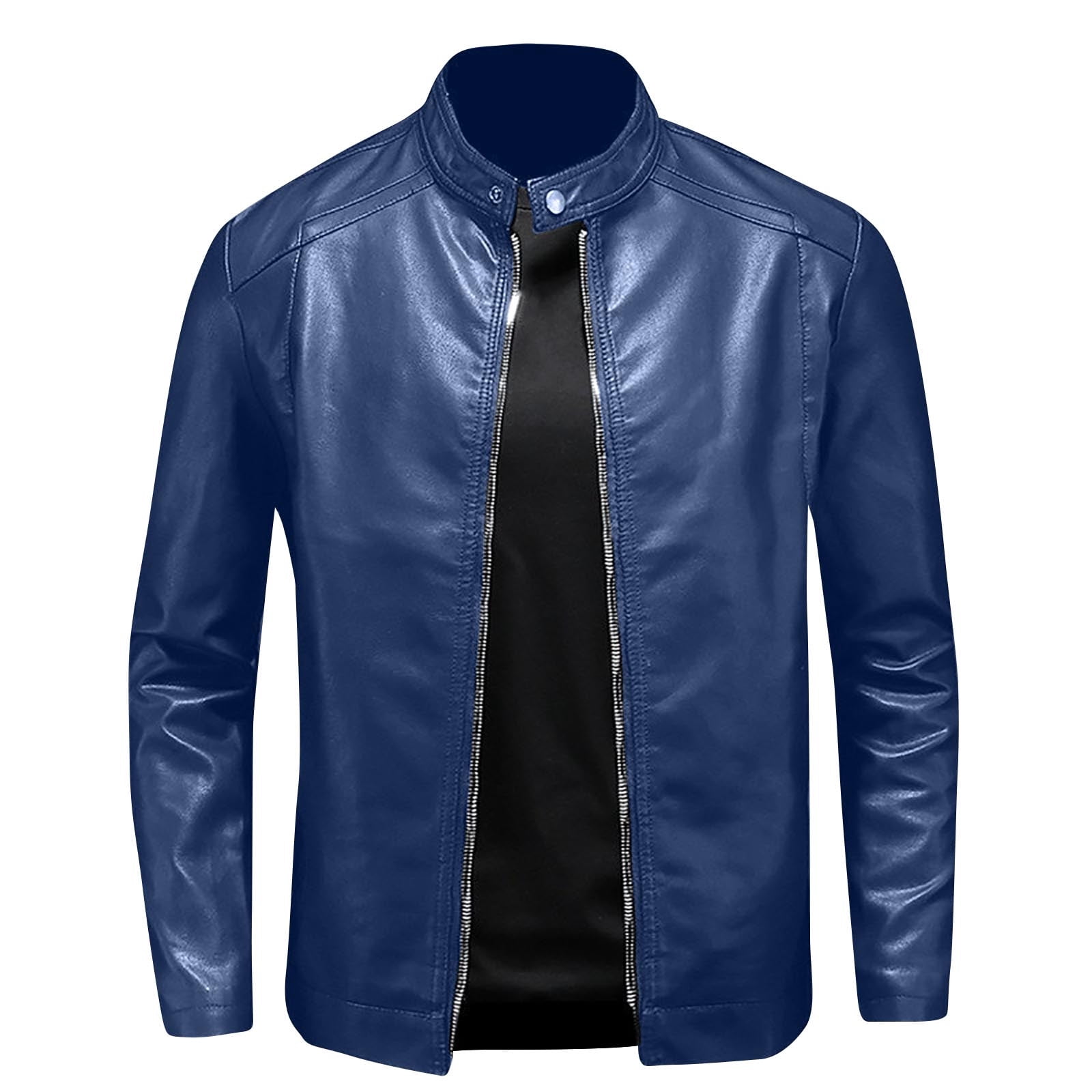 PEONAVET Mens Jacket Men's Solid Color Leather Jacket Fashionable Long Sleeved Hooded Leather Jacket