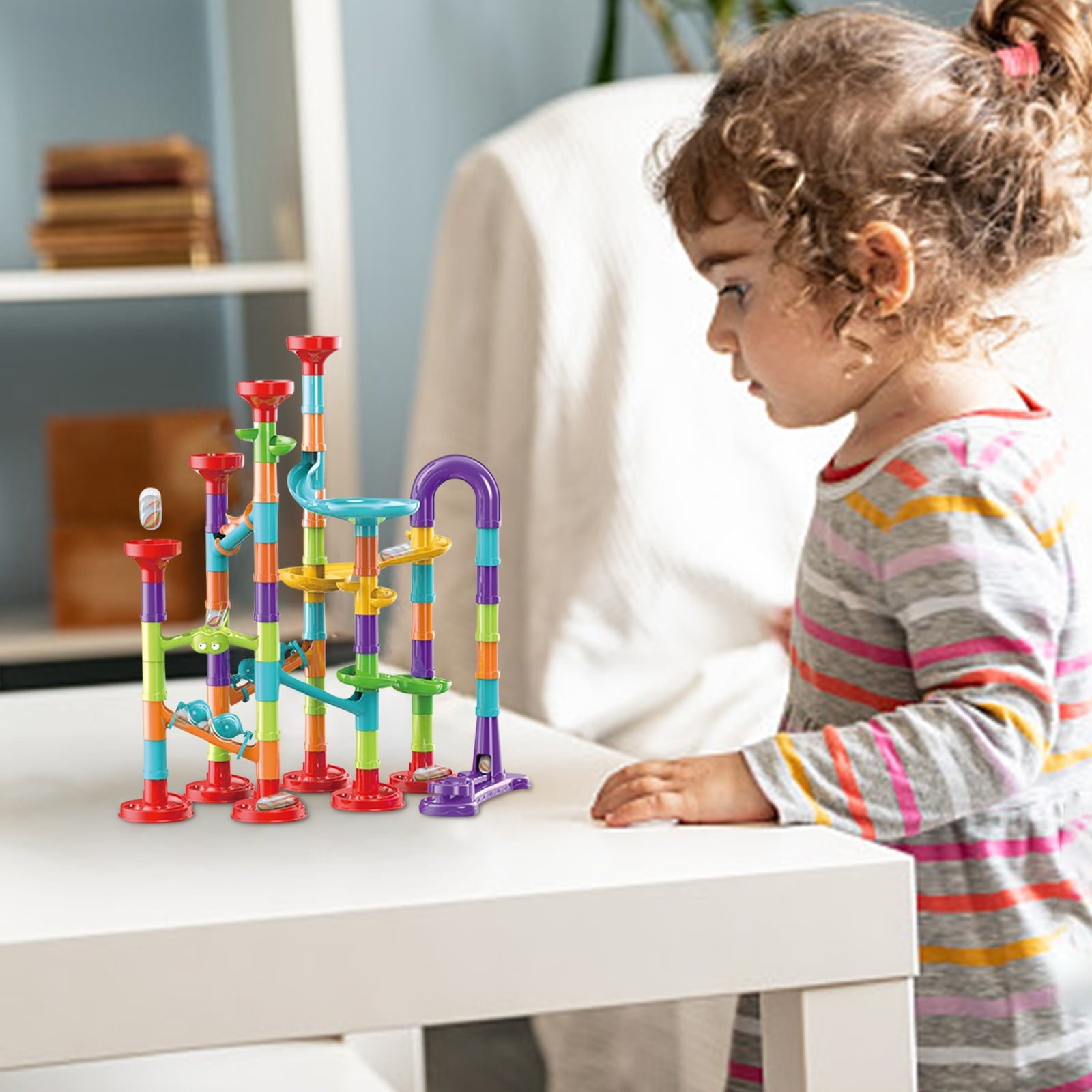 Circuit De Billes EOGRFW – 50 Blocs De Construction + 15 Billes En Verre – Labyrinthe éducatif STEM Pour Enfants 3-12 Ans – Cadeau Anniversaire