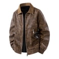 thumbnail image 2 of PEONAVET Mens Jacket Men's Solid Color Zipper Cardigan Long Sleeved Lapel Workwear Jacket, 2 of 9