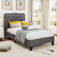 thumbnail image 1 of Costway Twin Size Bed Frame with 46" Tall Button Tufted Headboard Wooden Slats Support, 1 of 10