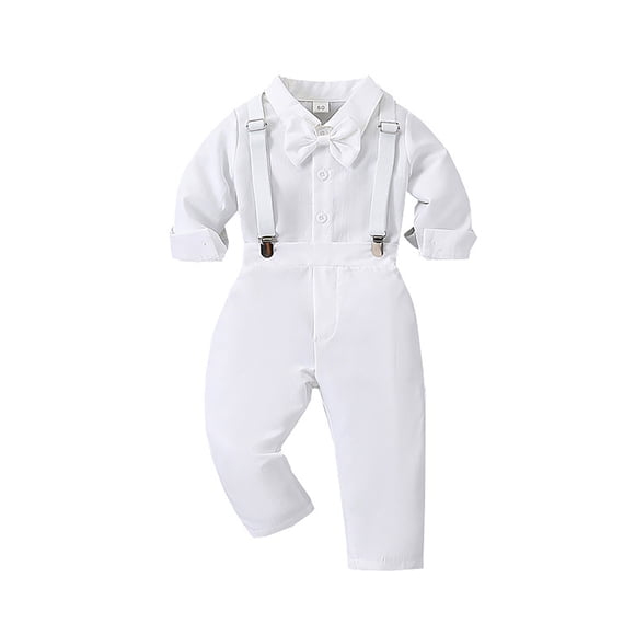 Aocisk Tenue pour Bébé Garçon Décontractée Chemise à Manches Longues et Pantalon Ensemble 3 Pcs pour Tout-Petits Confortable Doux Respirant Tenue Quotidienne Blanc 18-24 Mois