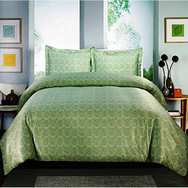 Ensemble de Draps Imprimés de la Collection Paisley, 600 Fils, Coton Riche (Grand Lit, Sauge)