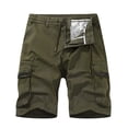 thumbnail image 1 of Men Casual Solid Zipper Button Pockets Elastic Waist Cropped Cargo Shorts(Army Green,2XL), 1 of 3