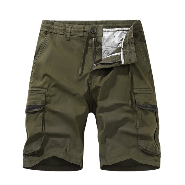 Men Casual Solid Zipper Button Pockets Elastic Waist Cropped Cargo Shorts(Army Green,2XL)