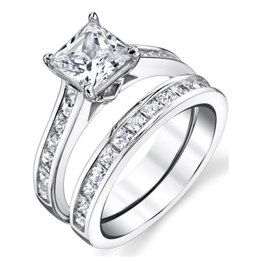 Womens 4.3 Carats Sterling Silver Bridal-Set Engagement Wedding Ring Cubic Zirconia 8MM