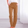 thumbnail image 2 of Timegard Cotton Linen Pants for Women Elastic Waisted Drawstring Straight Leg Lounge Pants with Pockets, 2 of 6