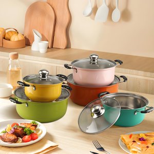 SNNROO 10 pièce de différentes couleurs acier inoxydable ensemble d'articles de cuisine non bâton ensemble poêle plat fond de casserole pot de ragoût équipé avec couvercle multifonctionnel élégant et costume durable