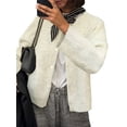 thumbnail image 1 of Gupgi Women Knitted Crop Cardigan Solid Color Sweater Long Sleeve Button Down Open Front Casual Knitwear Tops, 1 of 4