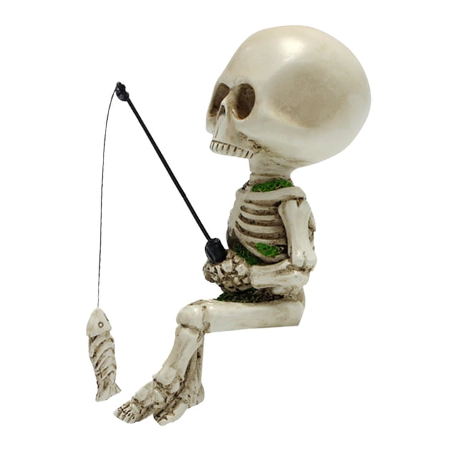 TopLLC Décor d'Halloween Décor d'Automne Halloween Squelette de Pêche en Résine Ornements Assis Ornements Intérieurs et Extérieurs Cadeau de Fête d'Halloween en Liquidation