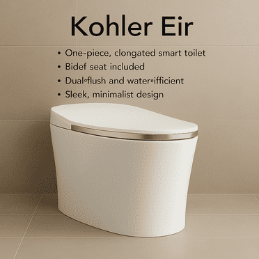 Kohler Eir Toilette Intelligente Allongée Monobloc, Double Chasse K-77795-0RG, Siège de Bidet Inclus
