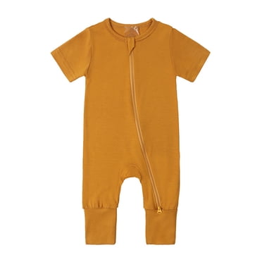 GDREDA Long Sleeve Set Baby Boy Baby Rompers Footless Pajamas Zipper Short Sleeve Sleeper Jumpsuit Gold,3-6 Months