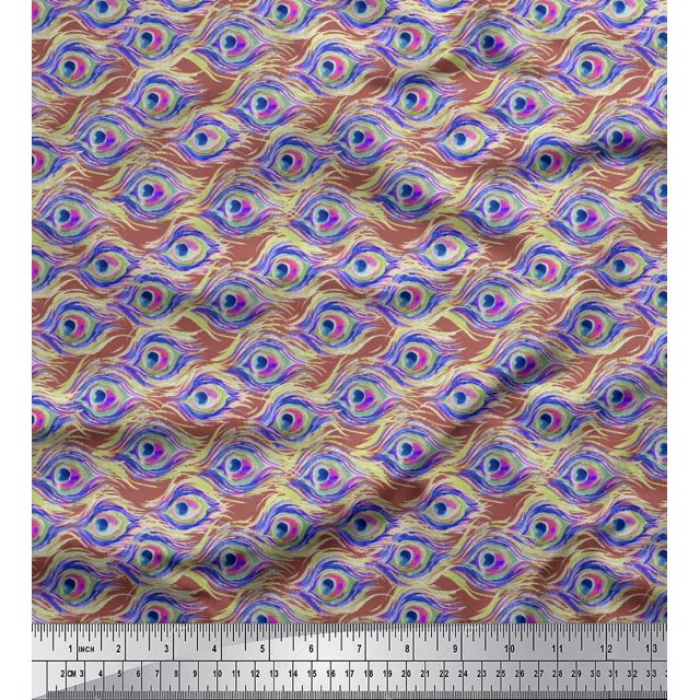 Soimoi Rayon Fabric Peacock Feather Print Fabric by Yard 56 Inch Wide