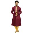 thumbnail image 2 of Atasi Men's Designer Maroon Kurta Pyjama Set Long Cotton Punjabi Shirt-Large, 2 of 6