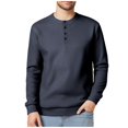 thumbnail image 2 of Mens Button Up Shirts Long Sleeve Waffle Knit Crewneck T-Shirt Casual Solid Color Pullover Henley Tops, 2 of 8