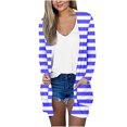 thumbnail image 1 of Pompotops Cardigan Imprimé à Rayures à Manches Longues pour Femmes Mode Féminine Manteau Décontracté Hauts/veste Liquidation, 1 of 5