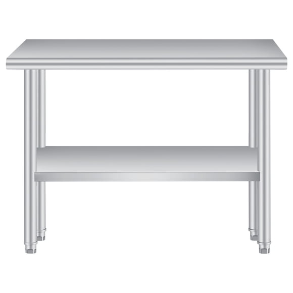 Heavy Duty Stainless Steel Outdoor Kitchen Storage Table –Commercial Prep Work Table with Adjustable Undershelf, Backsplash, Rounded Corners, Rust Resistant, NSF Certified