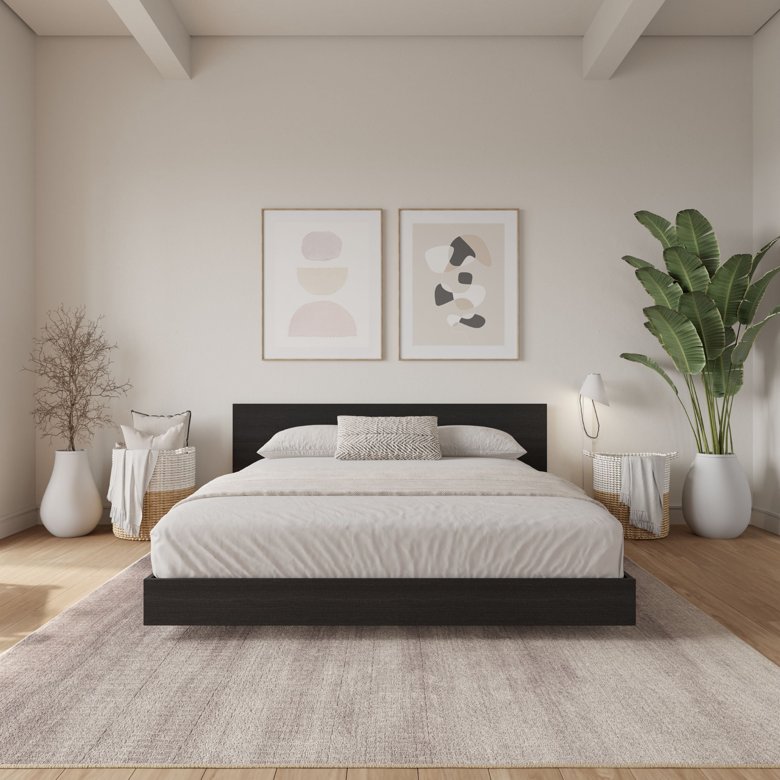 Lit plateforme bas Nexera Satori avec tête de lit King Chêne Noir
