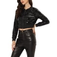 thumbnail image 4 of INSPIRE CHIC Blouson Bomber Court à Paillettes Scintillantes avec Fermeture Éclair pour Femme Noir TP, 4 of 5