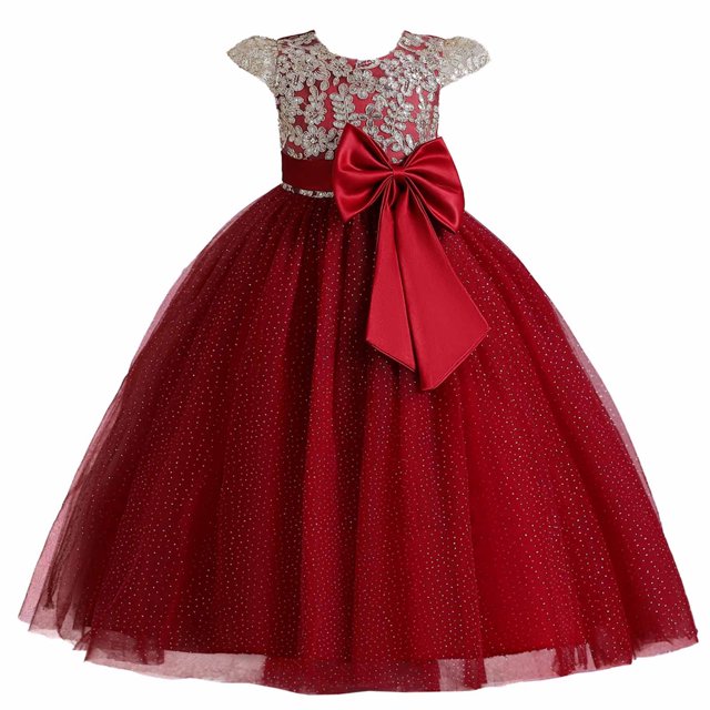 Penkiiy Robe Sans Manches Brodée en Maille pour Filles, Robe de Princesse pour Occasions Spéciales 5-6 Ans Rouge en Solde