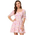 thumbnail image 1 of INSPIRE CHIC Women's Floral Sweetheart Neck Puff Sleeve Fit and Flare A-Line Mini Dress, 1 of 5