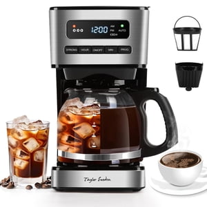 Taylor Swoden Programmable Coffee Makers 12 Cup, Hot and Iced Coffee Maker, 4 Brew Strength, LED Display, 24H Timer, Keep Warm&Auto Shutoff- Drip Coffee Machine for Home/Office, B